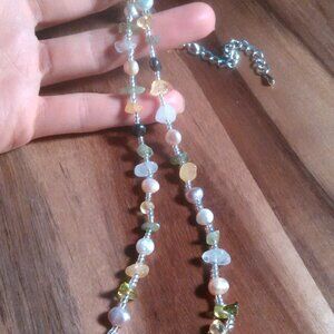 Freshwater Pearl and Multi Gemstone Stainless Steel Necklace